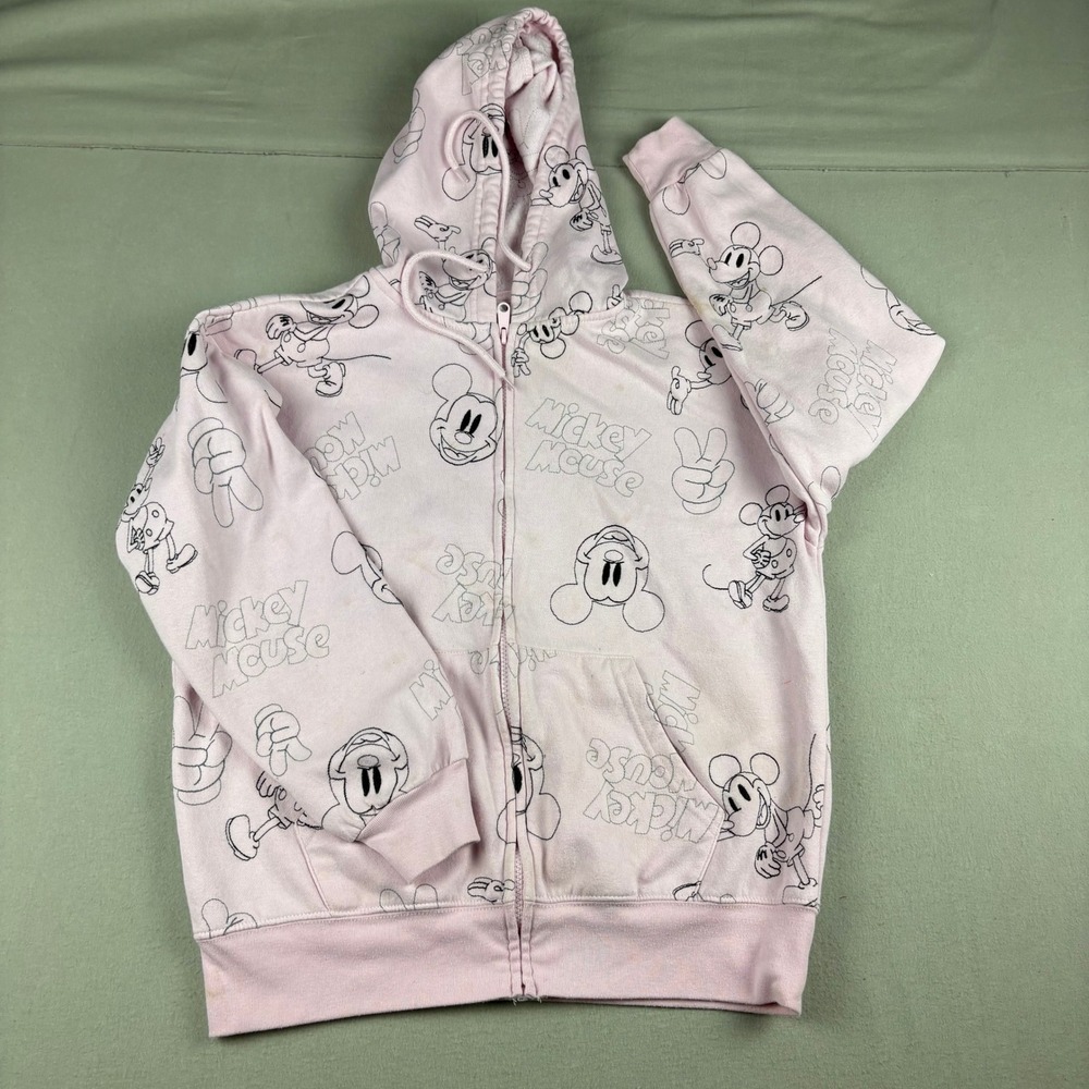 Disney Mickey Mouse Pink All Over Print Zip Up Hoodie Sweatshirt Small MYSJYG6